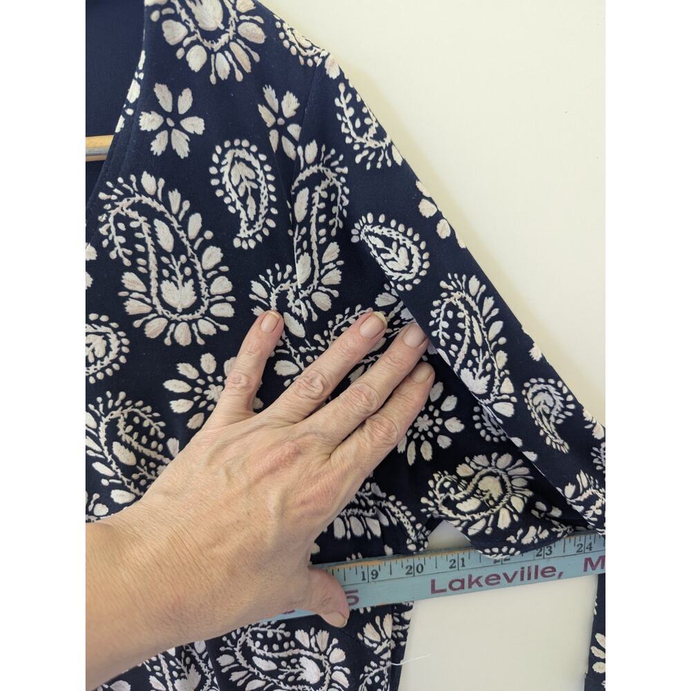 Tommy Hilfiger Paisley Midi Dress Womens 14W Navy Blue Excellent A-Line 3/4 Slee - Picture 3 of 7